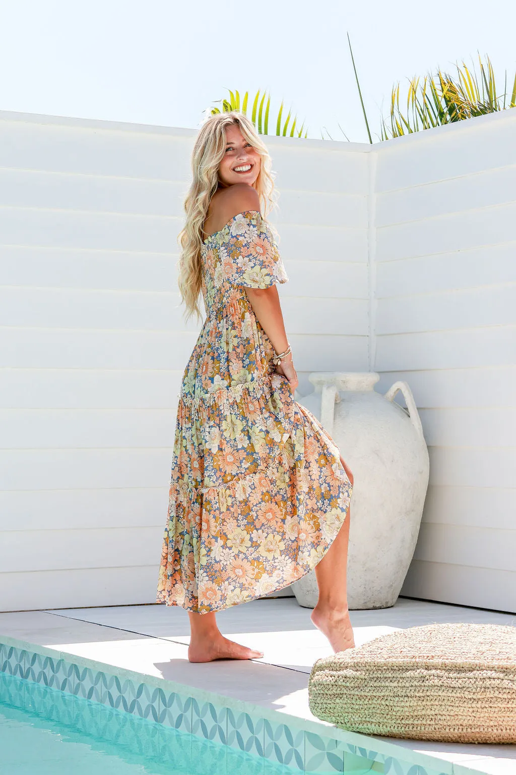 Santorini Dress Floral Peach