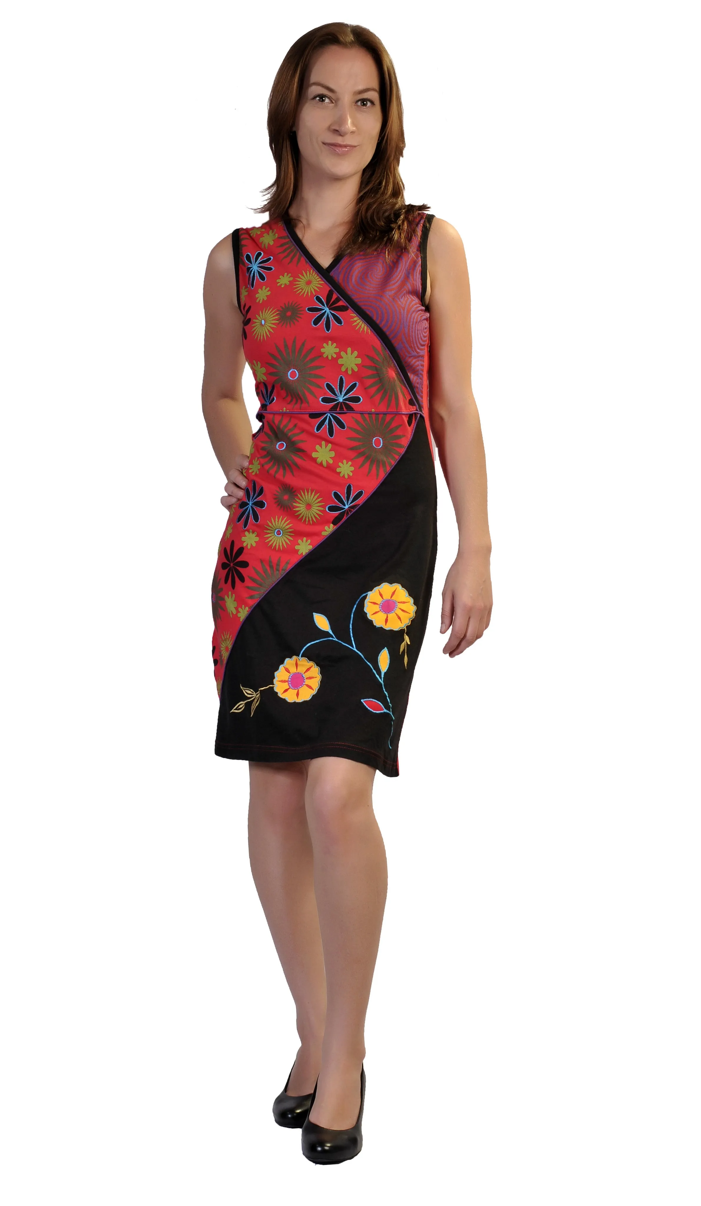 sleeveless-multicolored-dress-with-colorful-flower-prints-and-embroidery