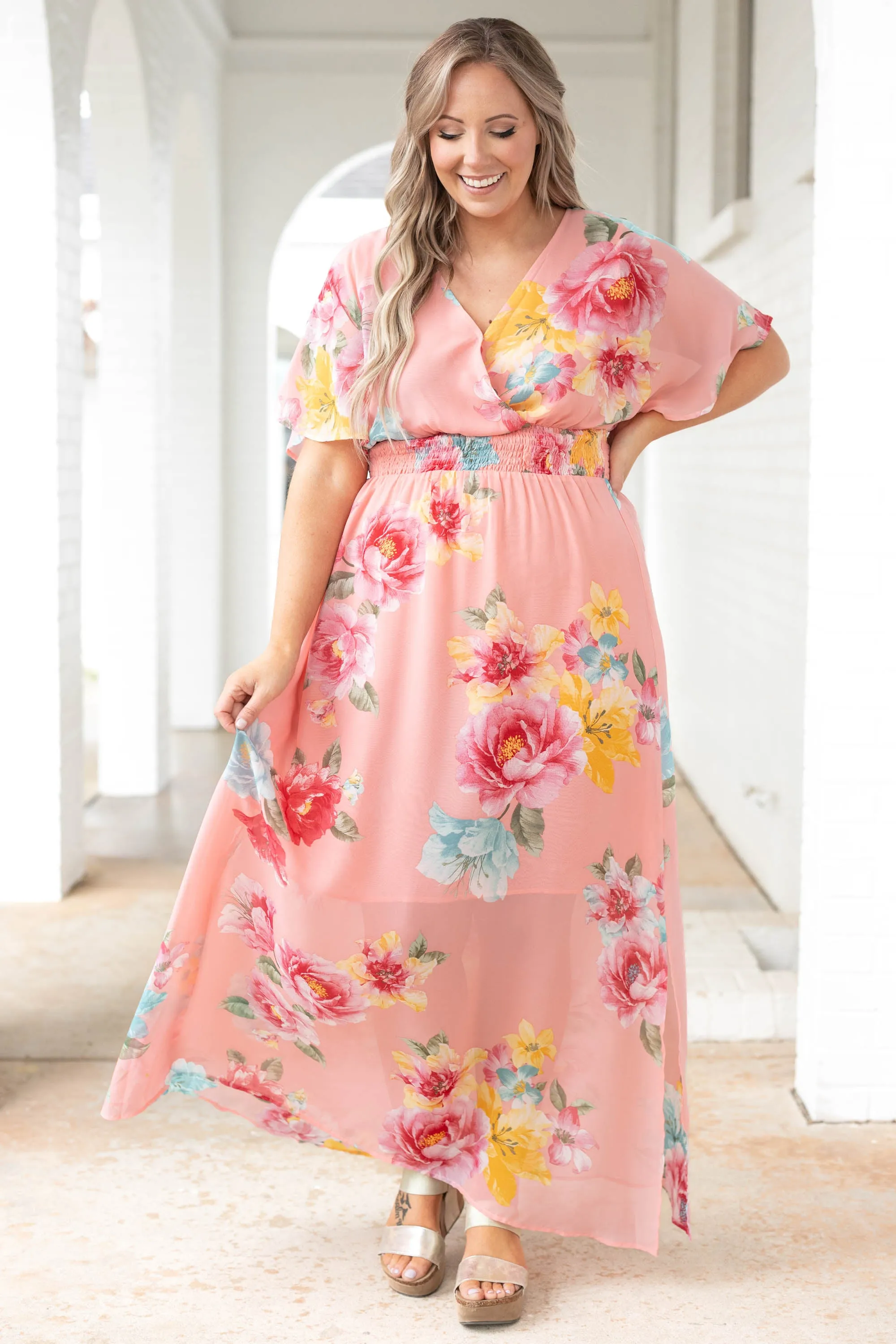 Sweet Laughter Dress, Coral Pink