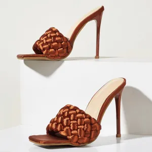 TERRACOTTA  BRAIDED SQUARE TOE HIGH HEEL SANDALS