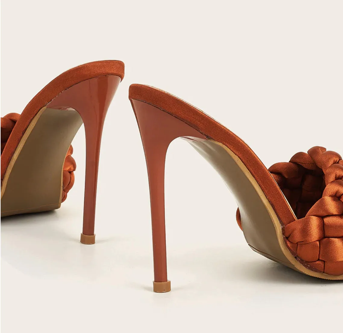 TERRACOTTA  BRAIDED SQUARE TOE HIGH HEEL SANDALS