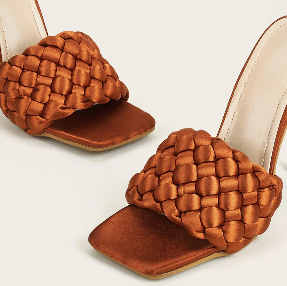 TERRACOTTA  BRAIDED SQUARE TOE HIGH HEEL SANDALS