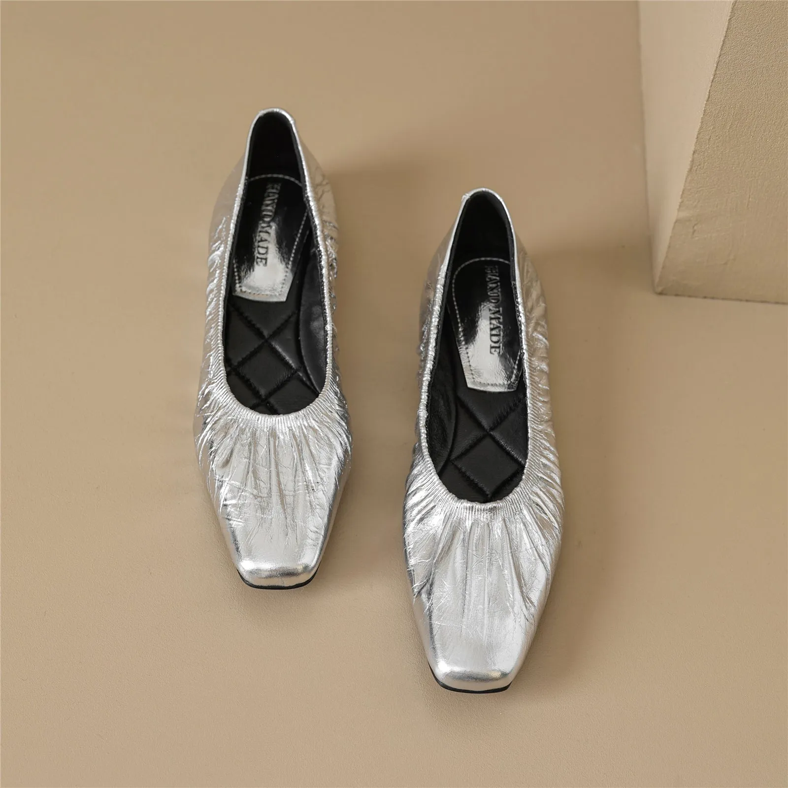 TinaCus Women's Genuine Leather Handmade Ruffle Slip On Flat Shoes