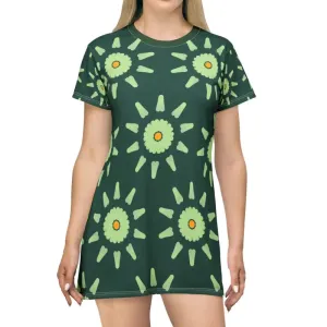 Vibrant Green Floral Abstract Shirt Dress