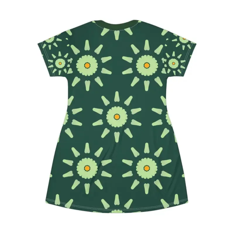 Vibrant Green Floral Abstract Shirt Dress