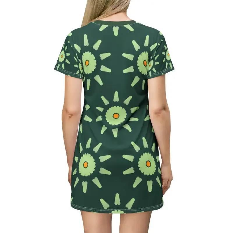 Vibrant Green Floral Abstract Shirt Dress
