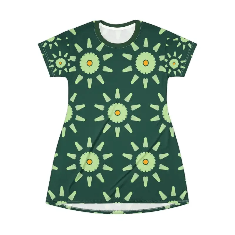 Vibrant Green Floral Abstract Shirt Dress