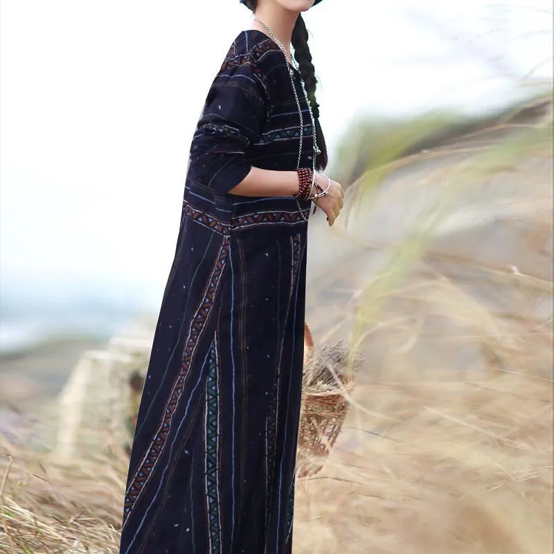 Vintage Striped Loose Boho Maxi Dress  | Zen