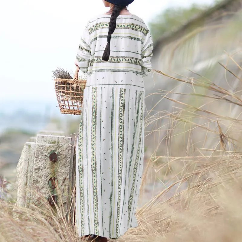 Vintage Striped Loose Boho Maxi Dress  | Zen