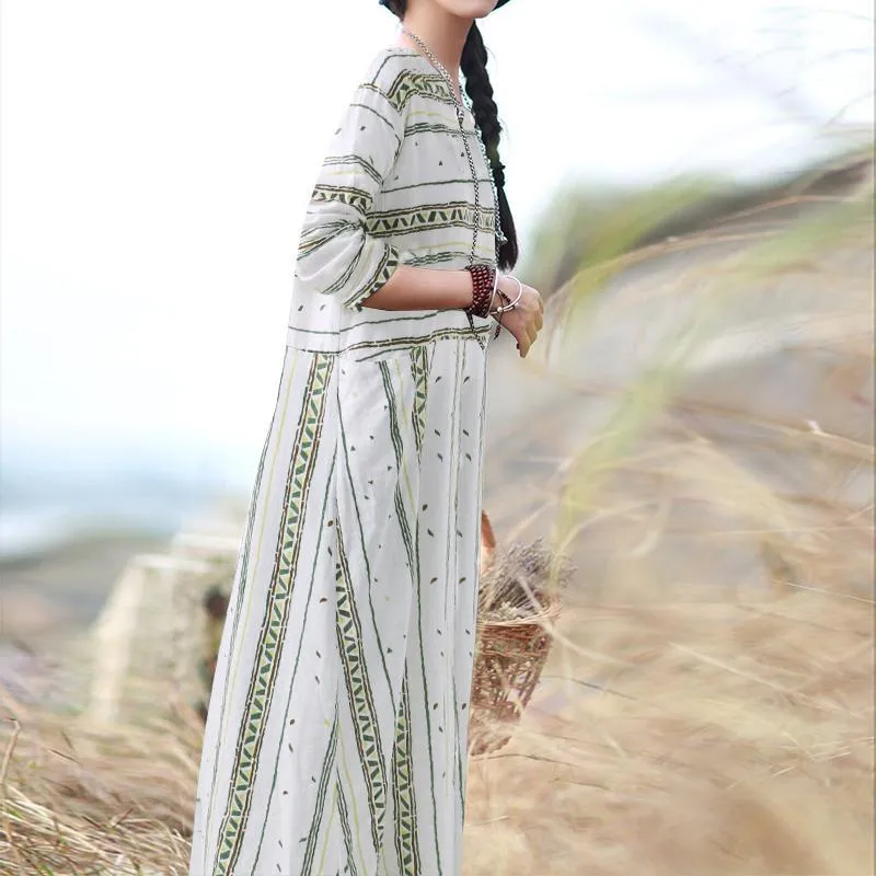Vintage Striped Loose Boho Maxi Dress  | Zen