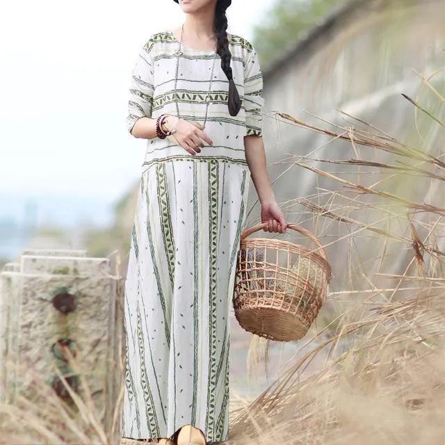Vintage Striped Loose Boho Maxi Dress  | Zen