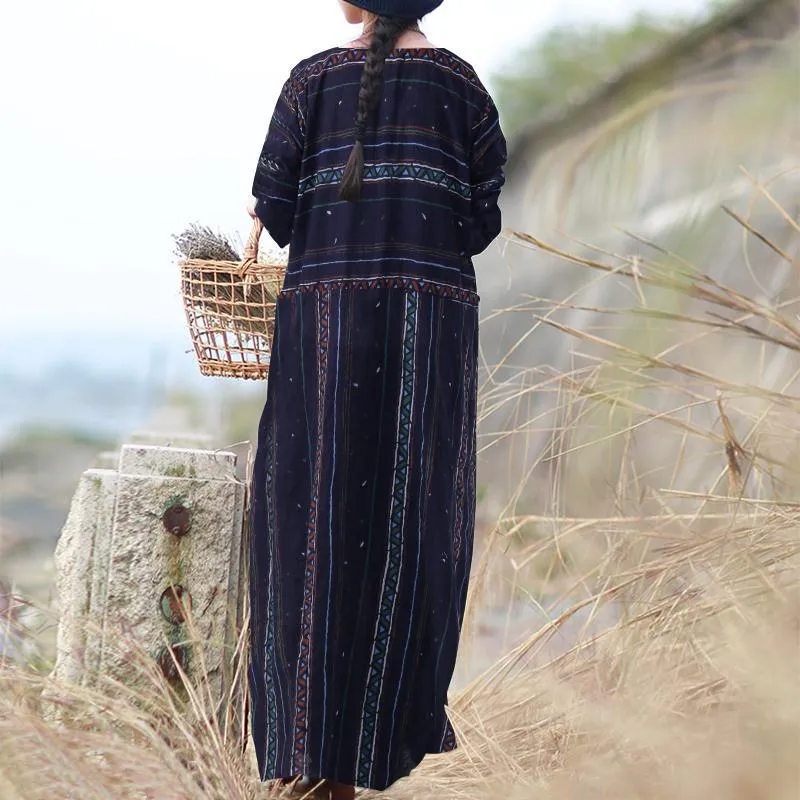 Vintage Striped Loose Boho Maxi Dress  | Zen