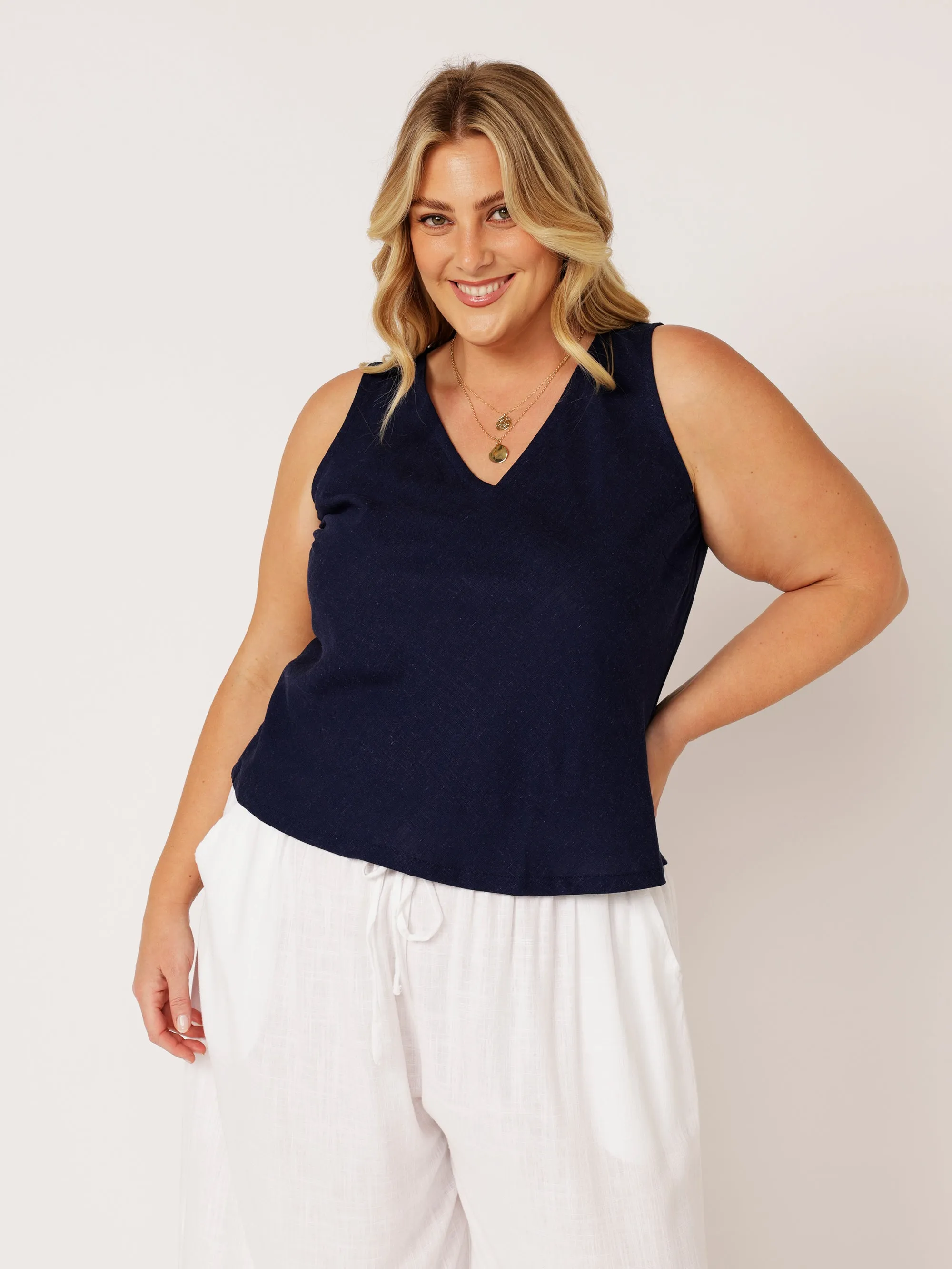 Viv Tank | Navy | Linen Viscose