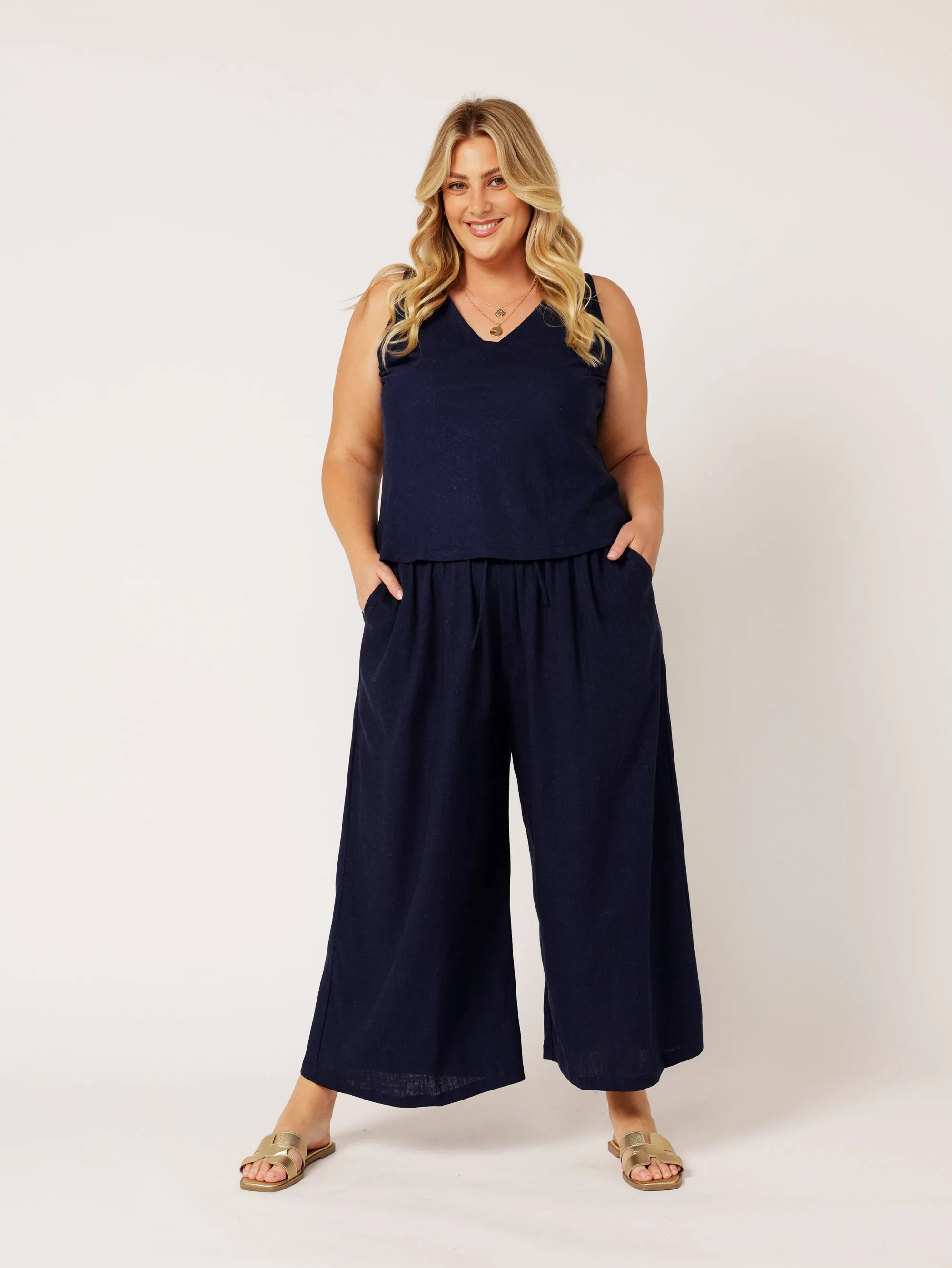 Viv Tank | Navy | Linen Viscose