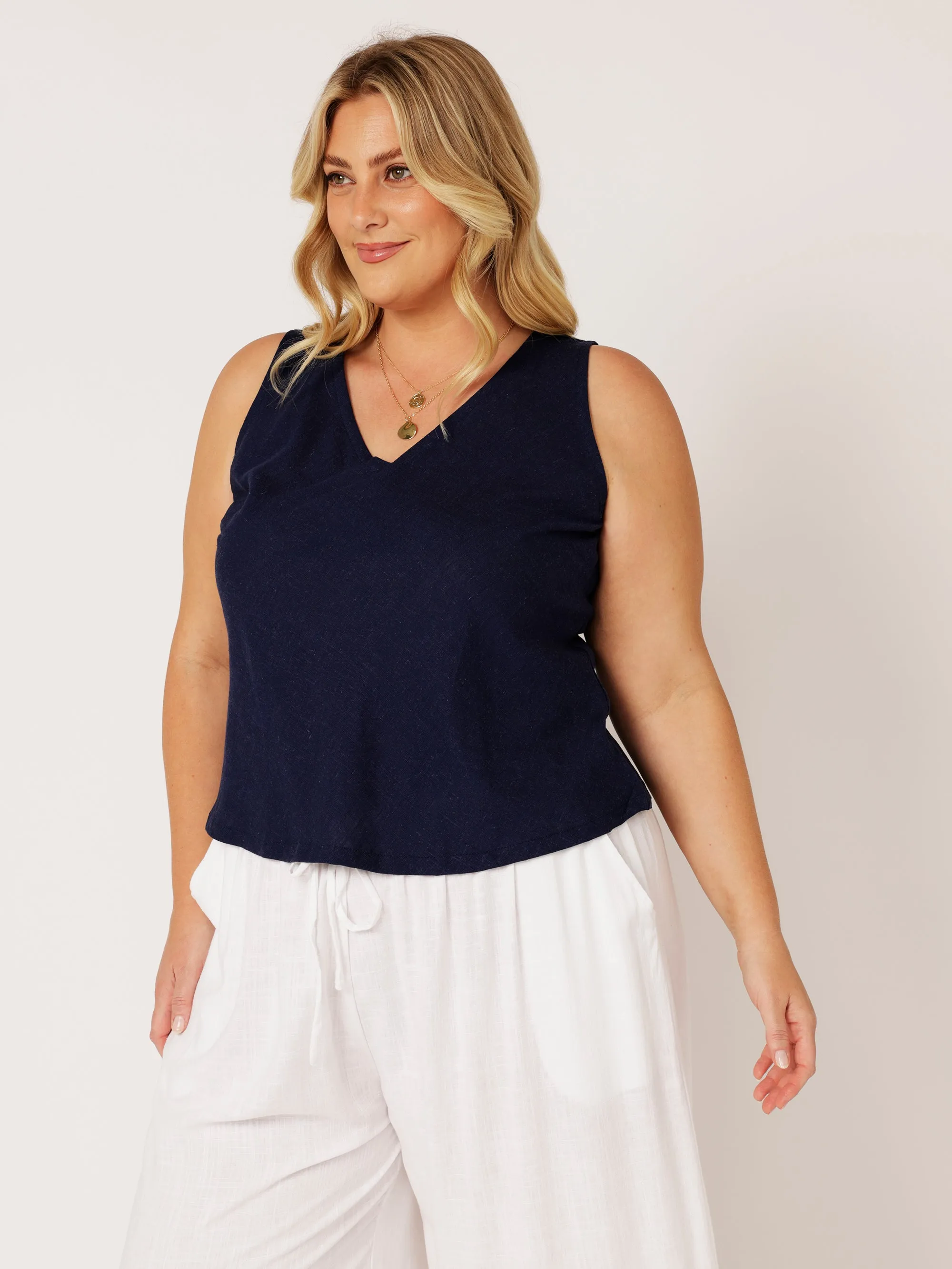 Viv Tank | Navy | Linen Viscose