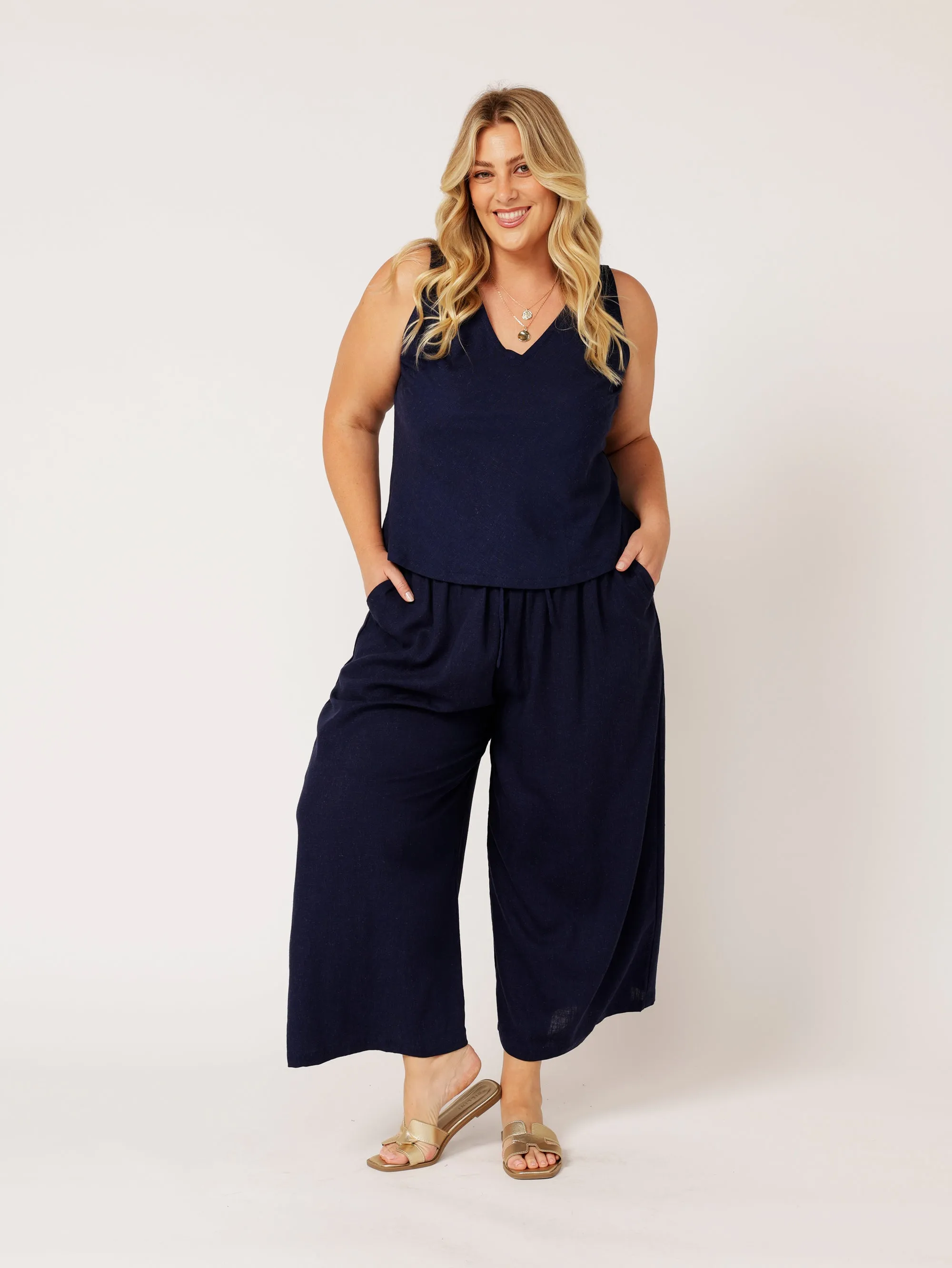 Viv Tank | Navy | Linen Viscose