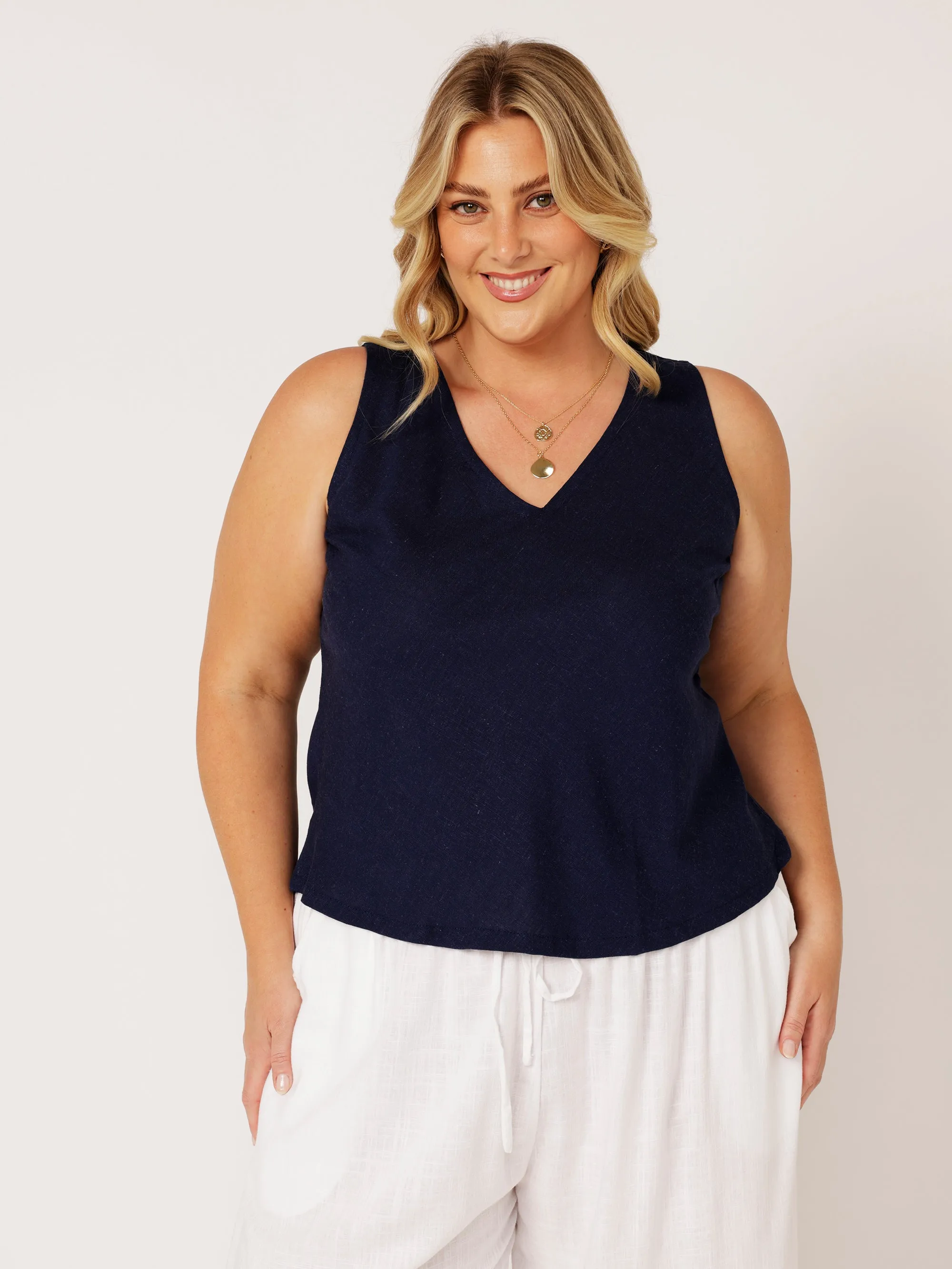 Viv Tank | Navy | Linen Viscose