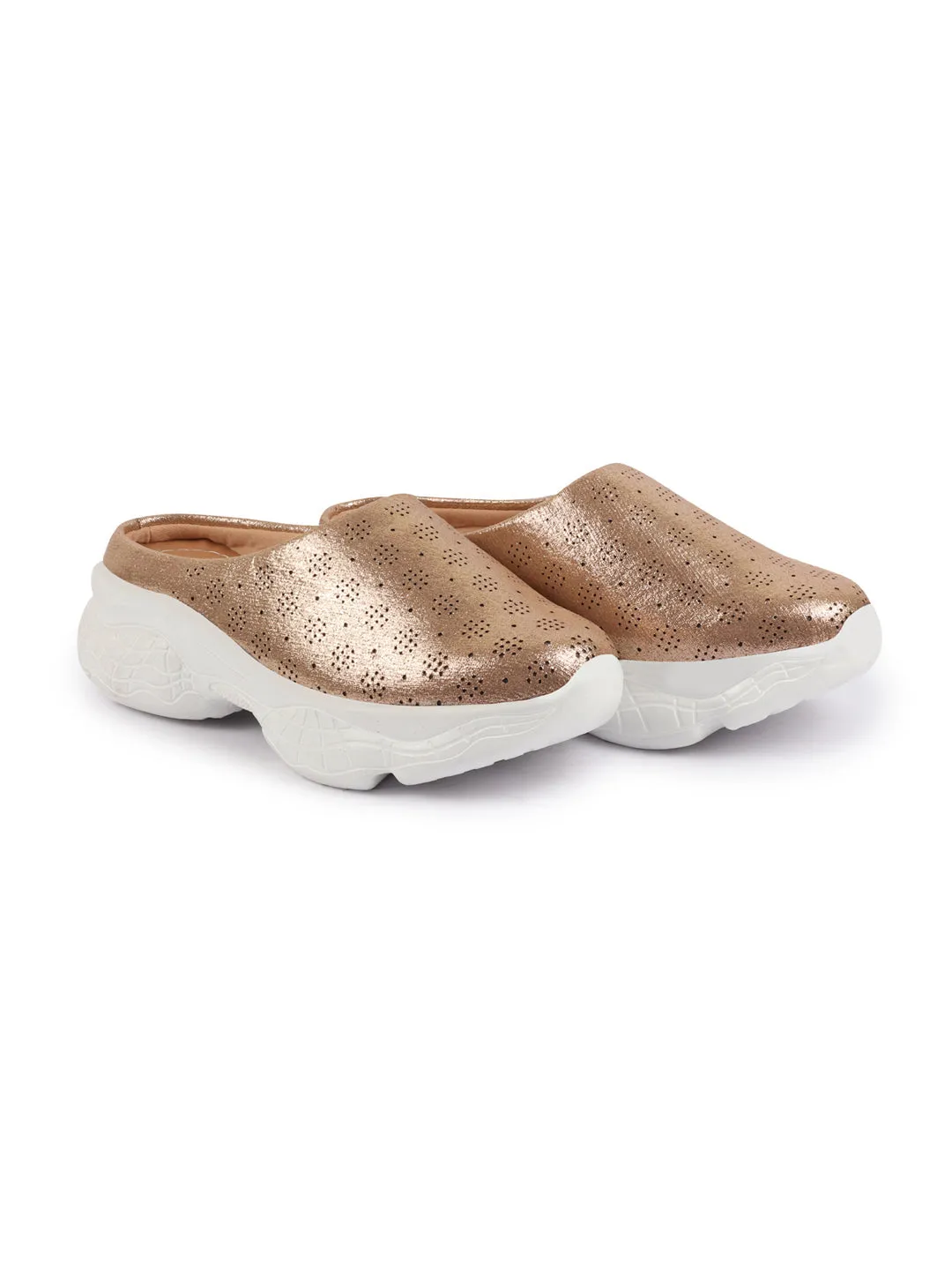 Women Golden Back Open Classic Design Slip On Mules Shoes