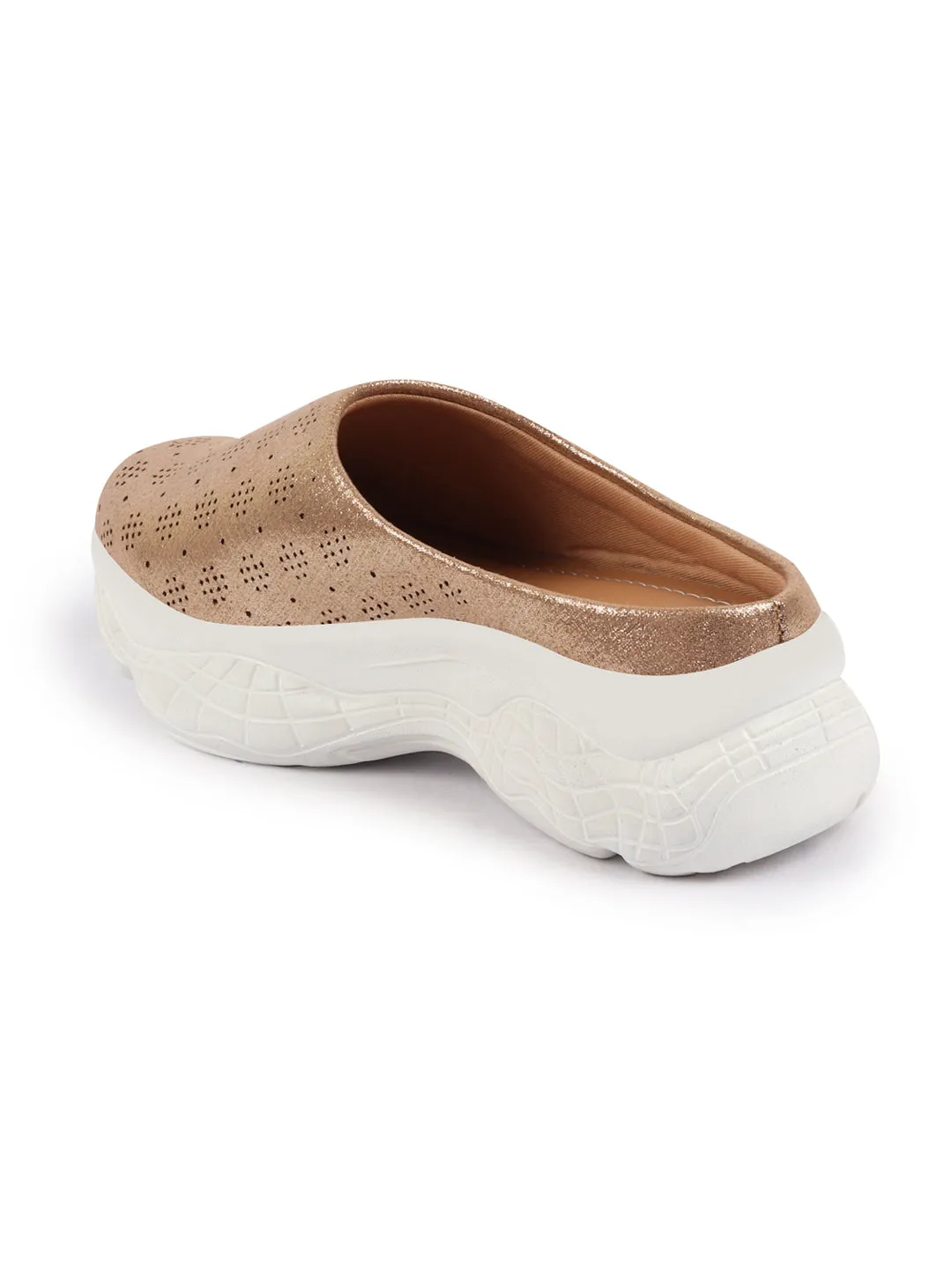 Women Golden Back Open Classic Design Slip On Mules Shoes