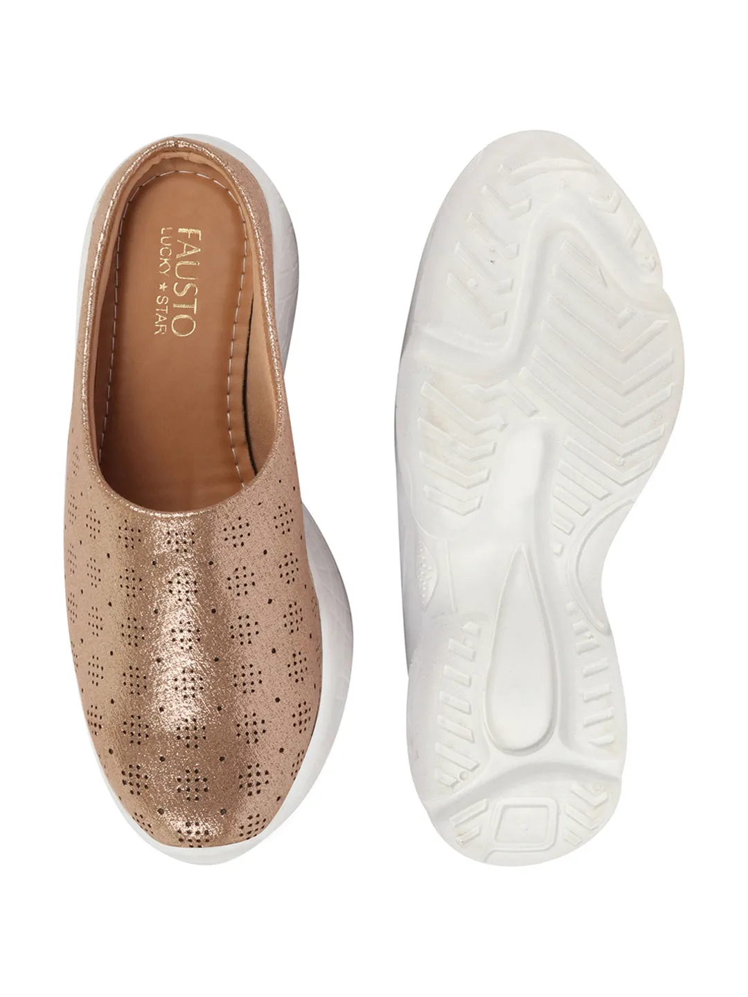 Women Golden Back Open Classic Design Slip On Mules Shoes