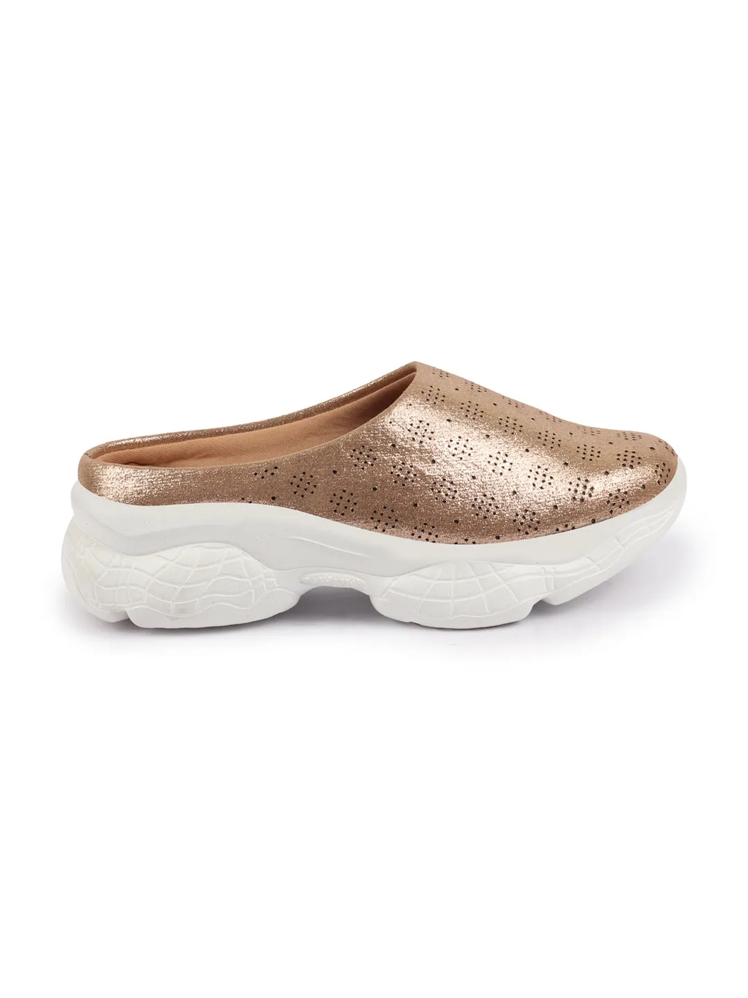 Women Golden Back Open Classic Design Slip On Mules Shoes