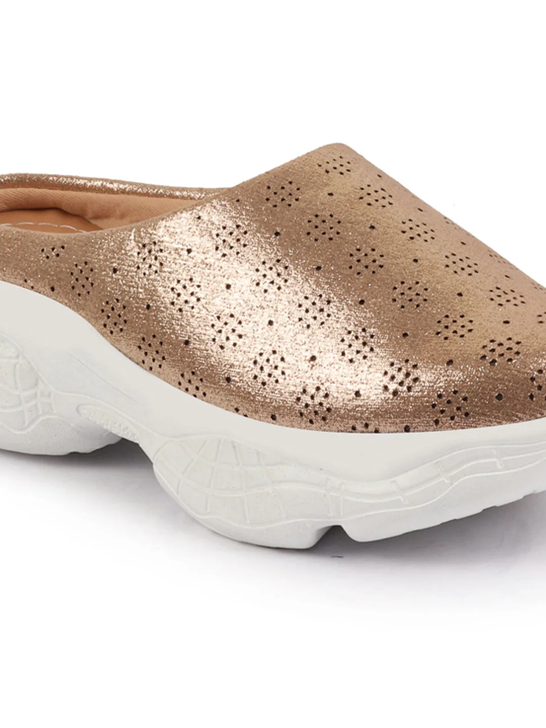 Women Golden Back Open Classic Design Slip On Mules Shoes