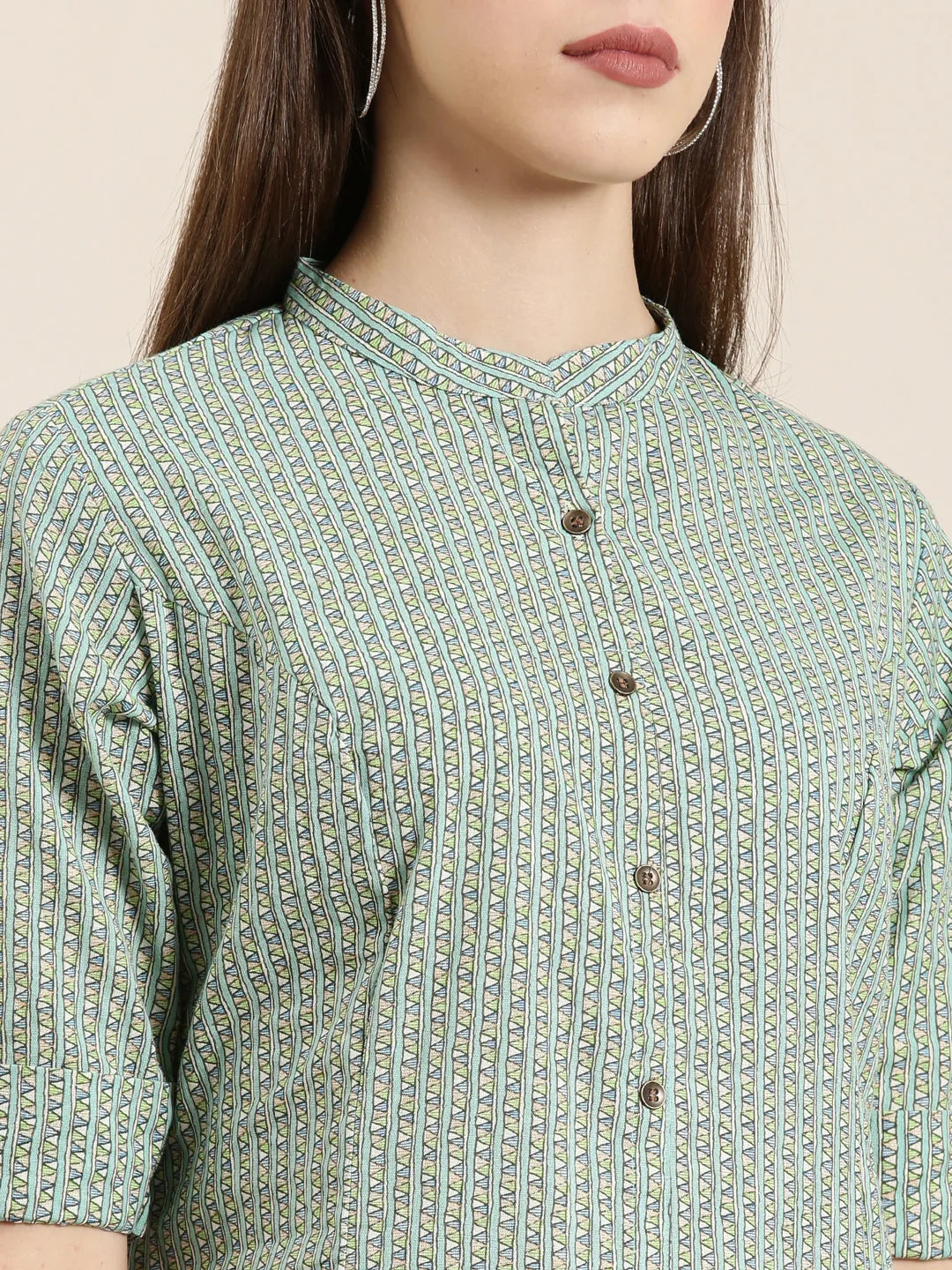 Women Green Geometrical A-Line Kurta