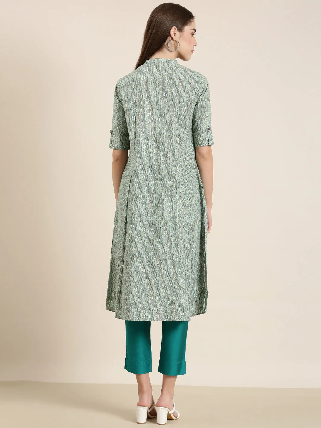 Women Green Geometrical A-Line Kurta