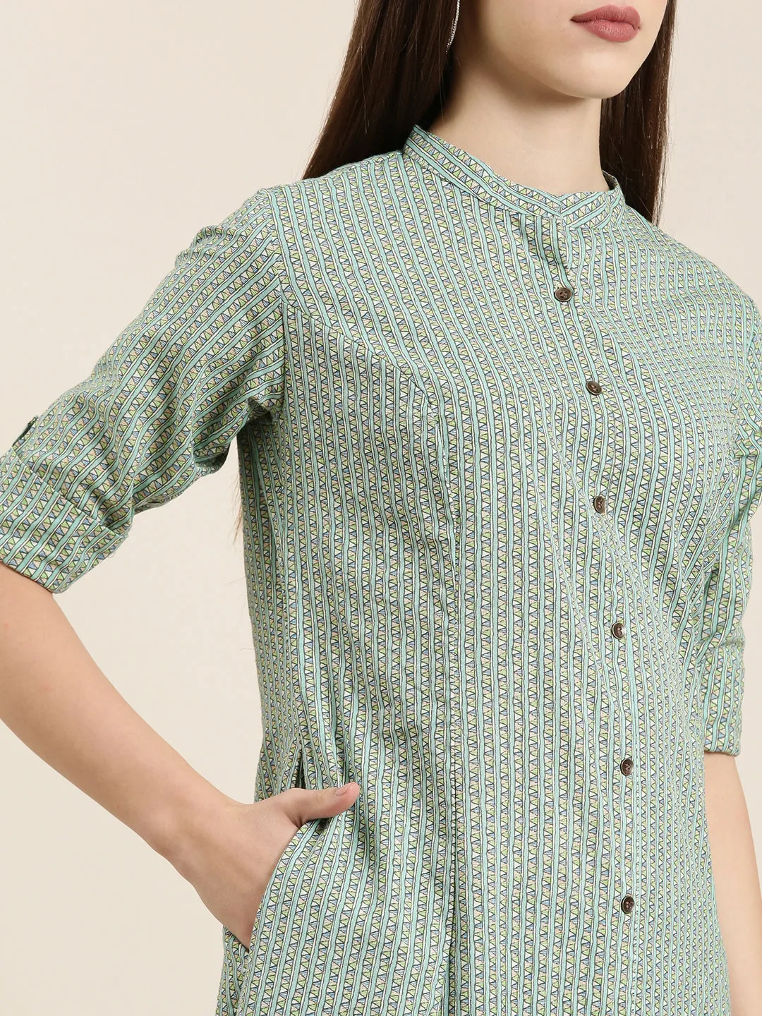 Women Green Geometrical A-Line Kurta