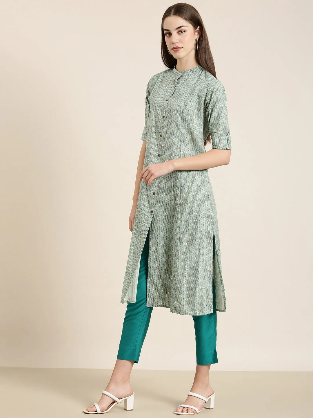 Women Green Geometrical A-Line Kurta