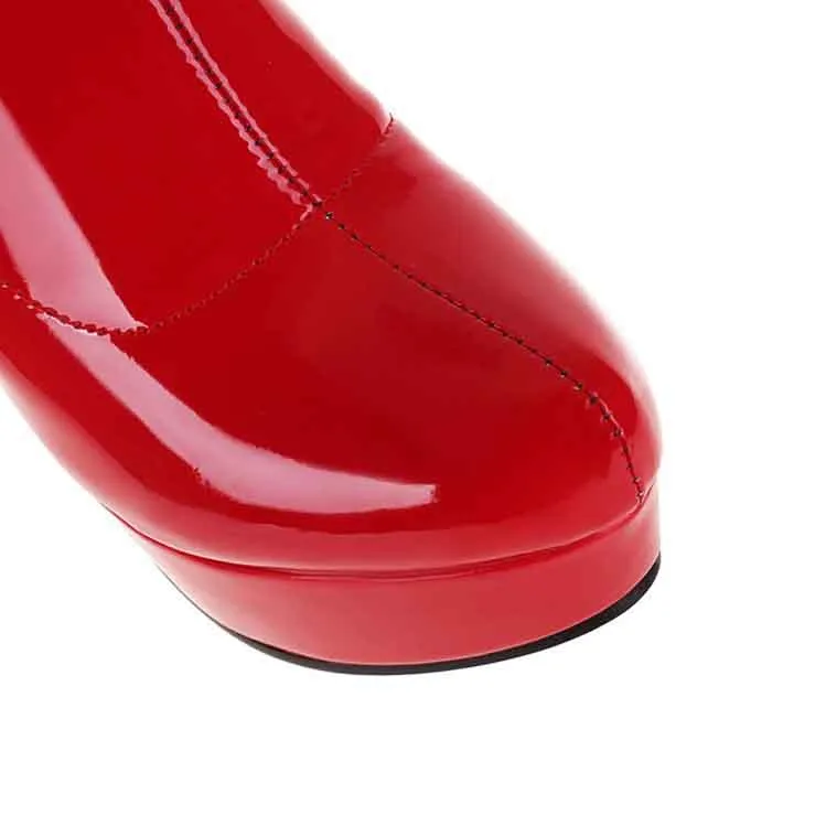Women's Patent Leather Chunky Heel Knee High Boots