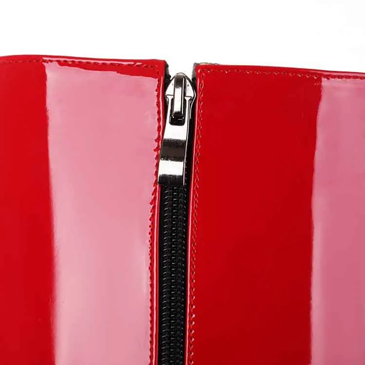 Women's Patent Leather Chunky Heel Knee High Boots