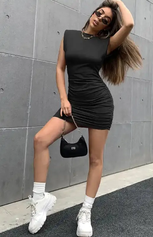 Women’S Sleeveless Irregular Shredded Pleated Hip Dress