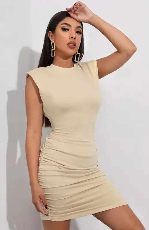 Women’S Sleeveless Irregular Shredded Pleated Hip Dress