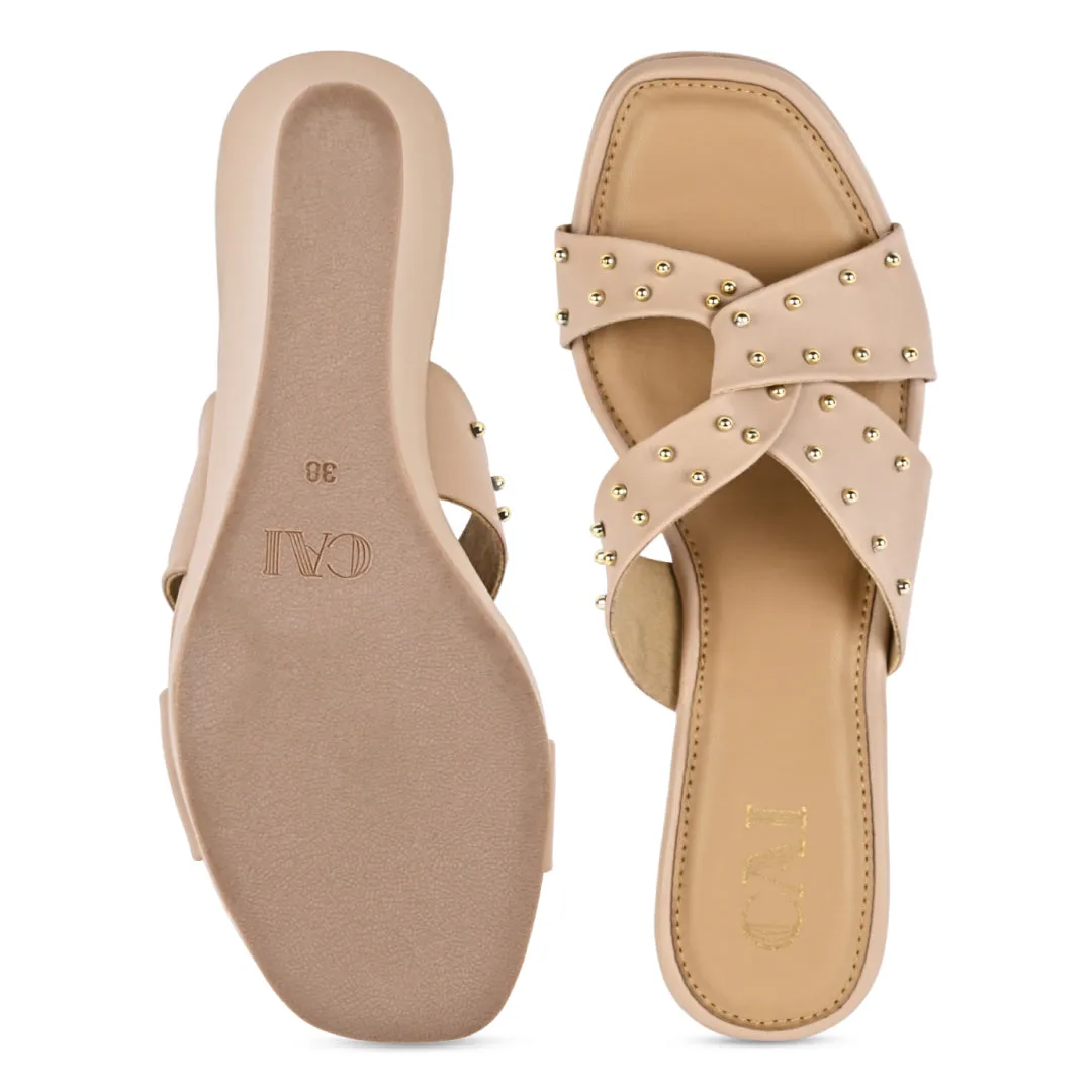 Wrapped in Rivet Wedges - Tan