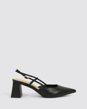 YASMINE SLINGBACK HEELS BLACK LEATHER